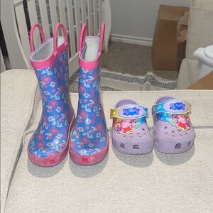 Peppa pig bundle Size 8 rain boots and crocs